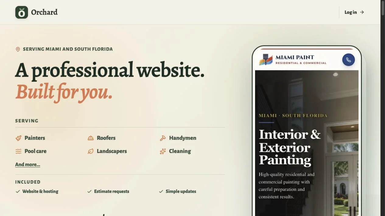 Orchard website builder homepage